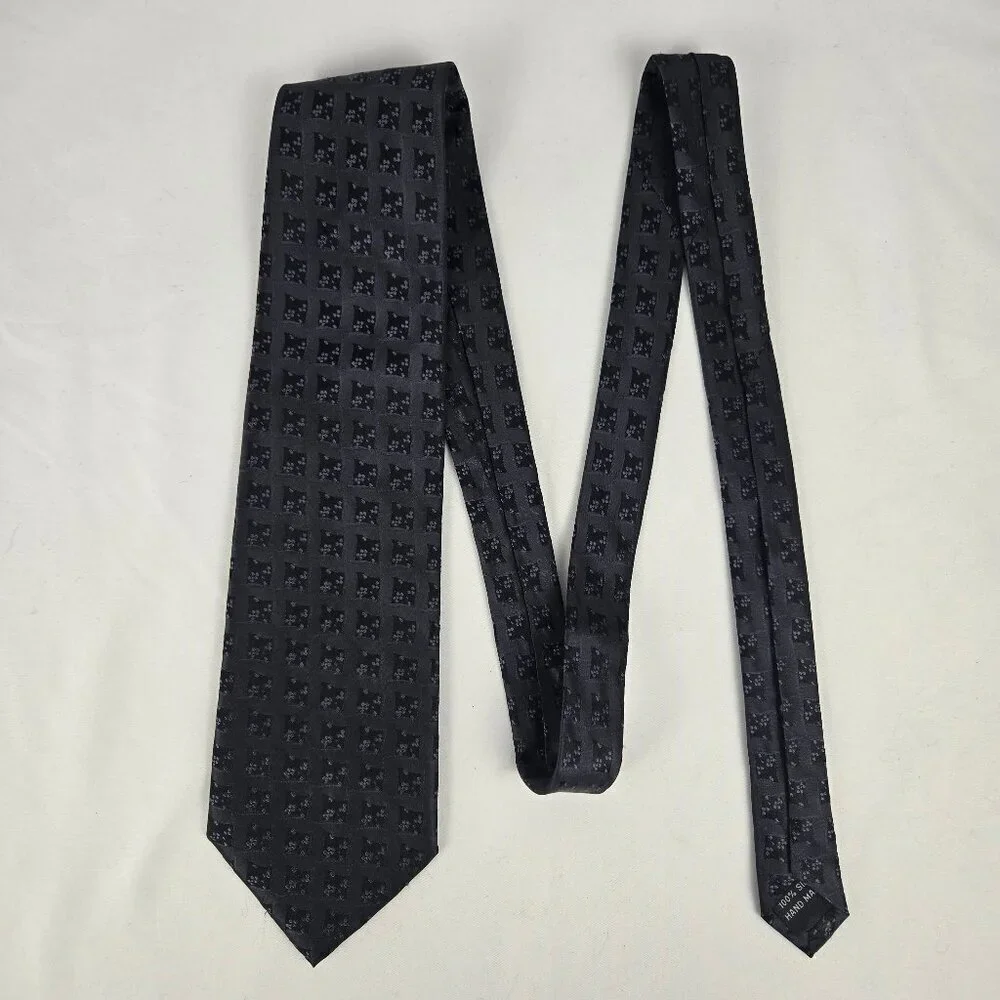 Bellini Handmade 100% Silk Men's Tie Black on Black Patterned Office Formal
